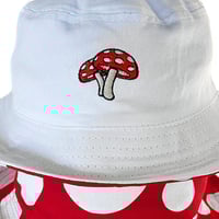 Image 5 of 🍄 Amanita Reversible Unisex Bucket Cap / Hat - Red & White - One Size - Cotton 