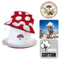 Image 1 of 🍄 Amanita Reversible Unisex Bucket Cap / Hat - Red & White - One Size - Cotton 