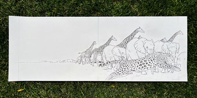 Image of Wild Animals original ink drawing