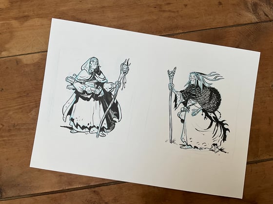Image of Elder witches. Original art for the witchcraft game
