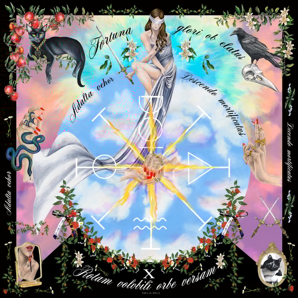 Image of Wheel of Fortune Silk Scarf / Sky