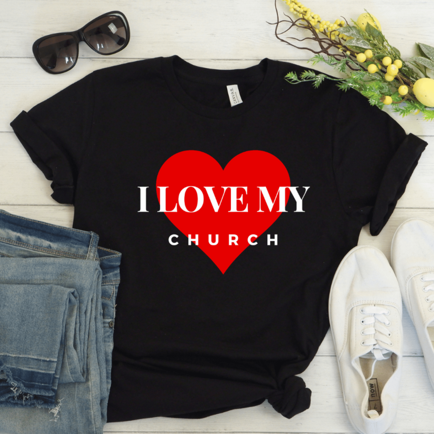 Image of "I LOVE MY CHURCH" Women's Faith-Based Black T-shirt