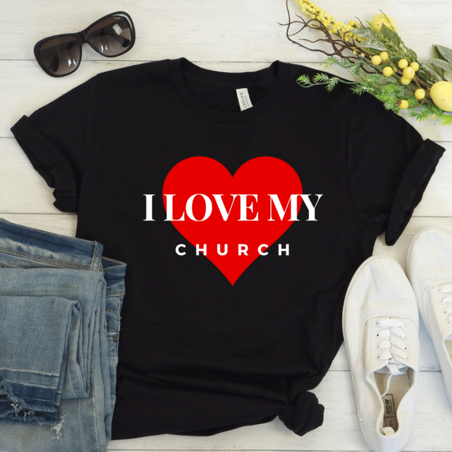 Image of "I LOVE MY CHURCH" Women's Faith-Based Black T-shirt