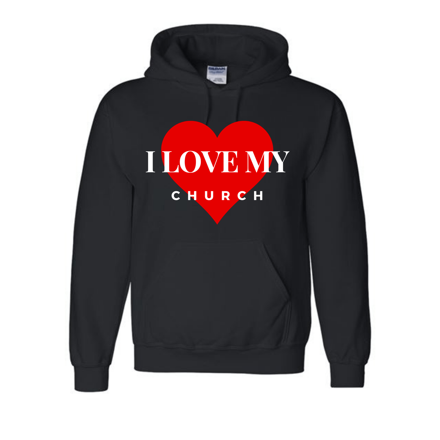 Image of "I LOVE MY CHURCH" Unisex Faith-Based Black Hoodie 