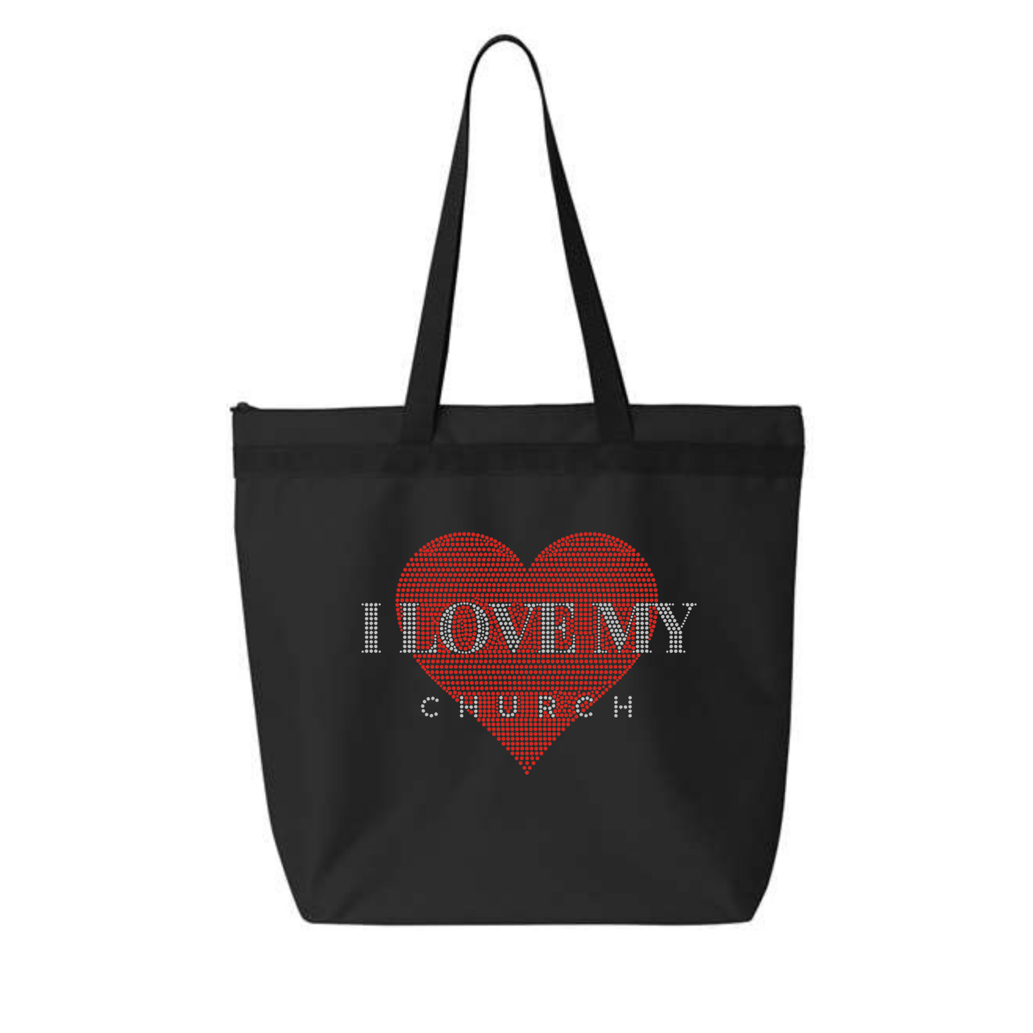 Image of Black I LOVE MY CHURCH Sunday Bling Tote Bag