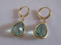 Image 2 of Kate Middleton Princess of Wales Inspired Replikate Light Green Teardrop Crystal Hoop Earrings