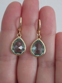 Image 5 of Kate Middleton Princess of Wales Inspired Replikate Light Green Teardrop Crystal Hoop Earrings