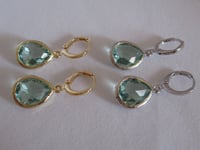 Image 4 of Kate Middleton Princess of Wales Inspired Replikate Light Green Teardrop Crystal Hoop Earrings