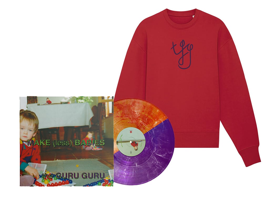Image of PRE-ORDER - Limited edition vinyl + Red jumper blue embroidered logo // PACKAGE DEAL