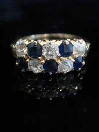 Image 1 of Edwardian 18ct yellow gold old cut diamond natural sapphire boat stacking ring