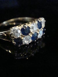 Image 2 of Edwardian 18ct yellow gold old cut diamond natural sapphire boat stacking ring