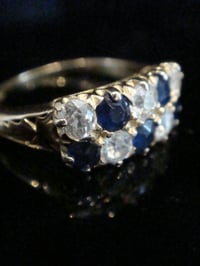 Image 3 of Edwardian 18ct yellow gold old cut diamond natural sapphire boat stacking ring