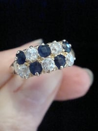 Image 5 of Edwardian 18ct yellow gold old cut diamond natural sapphire boat stacking ring