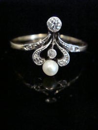 Image 1 of FRENCH EDWARDIAN 18CT YELLOW GOLD NATURAL PEARL OLD CUT DIAMOND RING