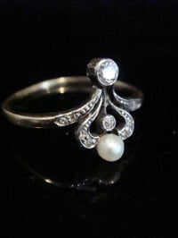 Image 2 of FRENCH EDWARDIAN 18CT YELLOW GOLD NATURAL PEARL OLD CUT DIAMOND RING