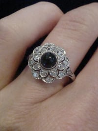 Image 4 of ART DECO 18CT WHITE GOLD CABOCHON SAPPHIRE OLD CUT DIAMOND CLUSTER RING