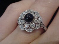 Image 5 of ART DECO 18CT WHITE GOLD CABOCHON SAPPHIRE OLD CUT DIAMOND CLUSTER RING