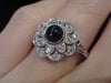 ART DECO 18CT WHITE GOLD CABOCHON SAPPHIRE OLD CUT DIAMOND CLUSTER RING