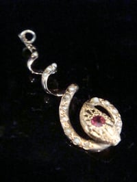 Image 2 of EDWARDIAN 9CT NATURAL RUBY AND PEARL SNAKE PENDANT