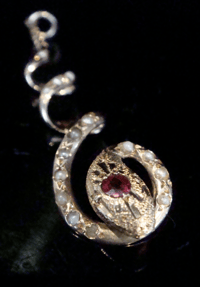 Image 1 of EDWARDIAN 9CT NATURAL RUBY AND PEARL SNAKE PENDANT