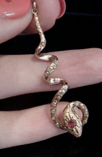 Image 3 of EDWARDIAN 9CT NATURAL RUBY AND PEARL SNAKE PENDANT