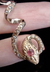 Image 4 of EDWARDIAN 9CT NATURAL RUBY AND PEARL SNAKE PENDANT
