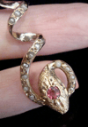 EDWARDIAN 9CT NATURAL RUBY AND PEARL SNAKE PENDANT