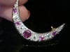ORIGINAL EDWARDIAN 18CT YELLOW GOLD NATURAL RUBY DIAMOND CRESCENT BROOCH