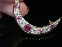 Image 5 of ORIGINAL EDWARDIAN 18CT YELLOW GOLD NATURAL RUBY DIAMOND CRESCENT BROOCH