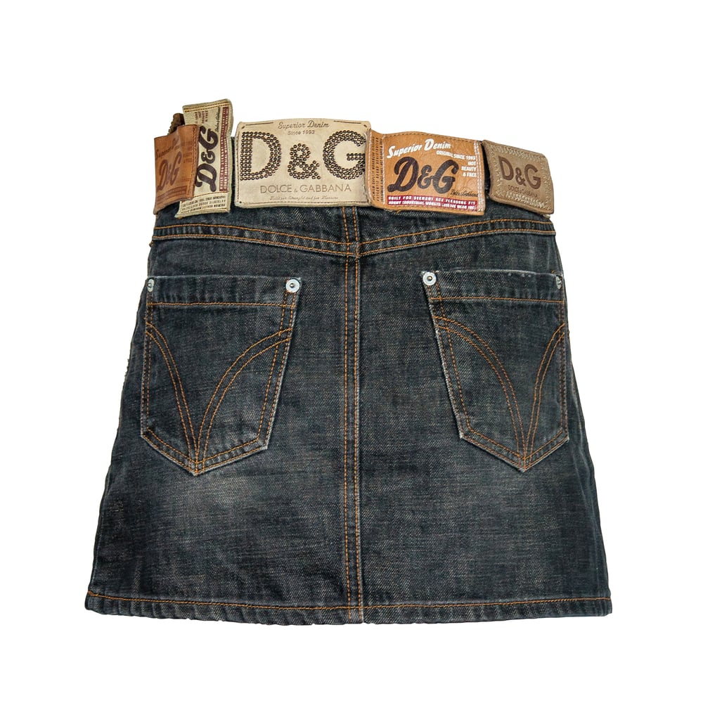 Image of Dolce & Gabbana Leather Patch Denim Skirt