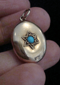 Image 2 of Victorian high carat 15ct yellow gold turquoise star locket momento pendant