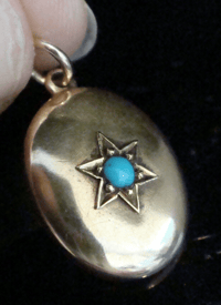 Image 4 of Victorian high carat 15ct yellow gold turquoise star locket momento pendant