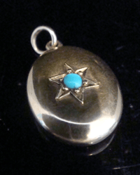 Image 1 of Victorian high carat 15ct yellow gold turquoise star locket momento pendant