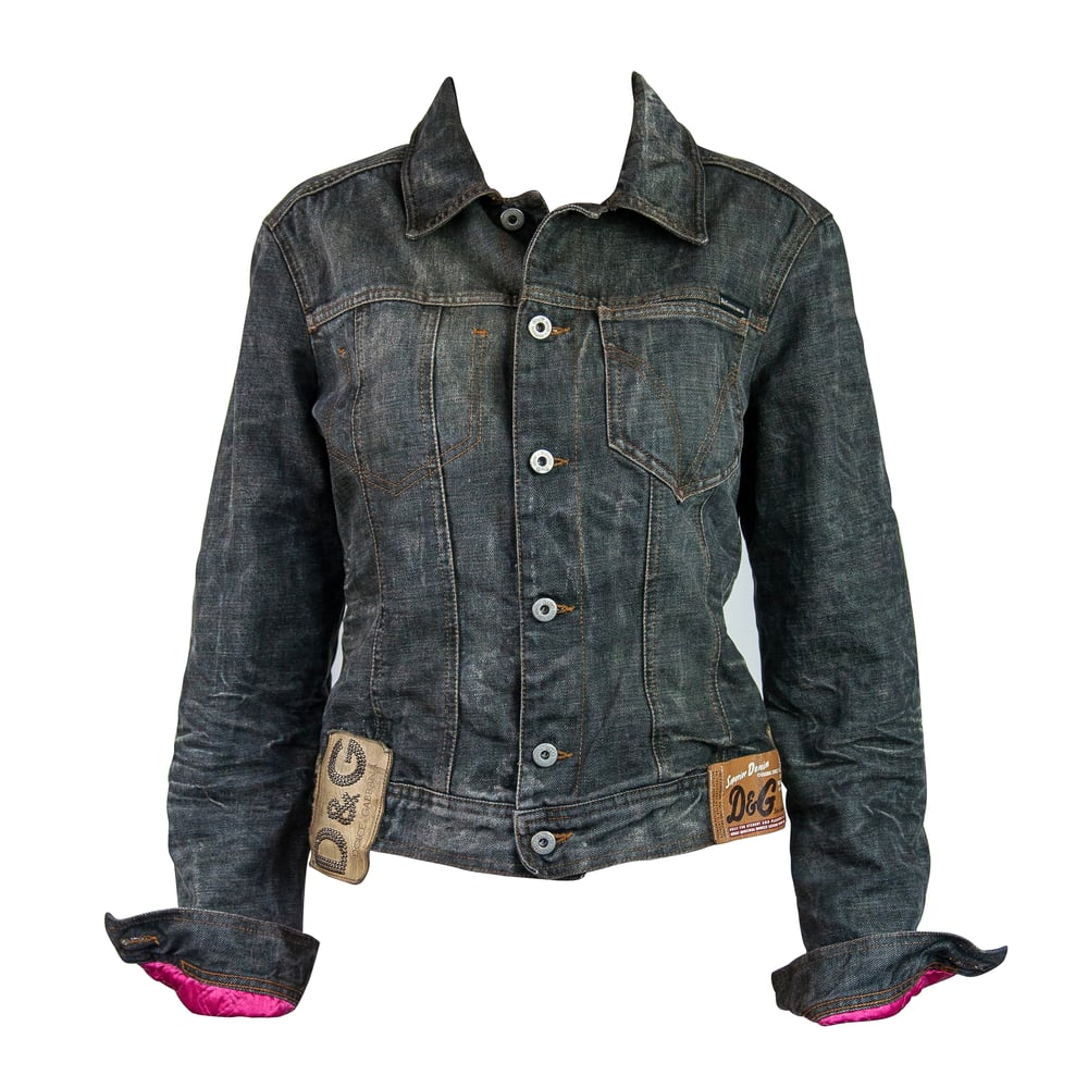 Image of Dolce & Gabbana Leather Patch Denim Jacket