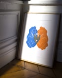 Jumelles Orange/Bleu - Linogravure originale en édition limitée format A4