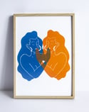 Jumelles Orange/Bleu - Linogravure originale en édition limitée format A4