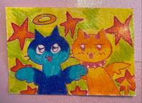 traditional illustration devil and angel cat 