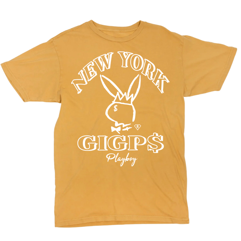 Image of NYC PLAYBOY TEE (MUSTARD & WHITE)