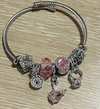 Silver pink swan bracelet 