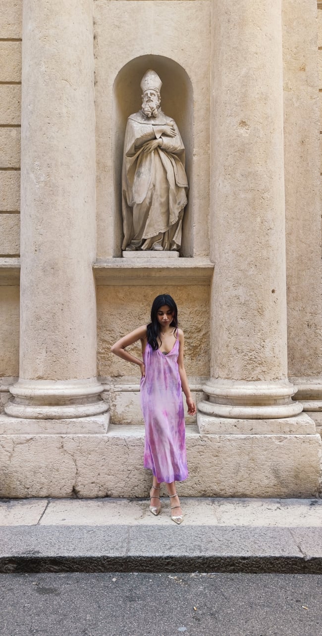 PURA SETA: abito sottoveste midi  violetto