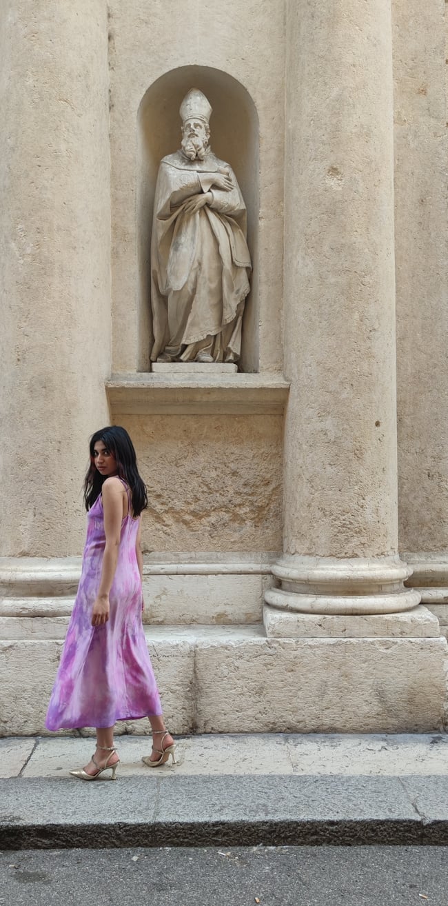 PURA SETA: abito sottoveste midi  violetto