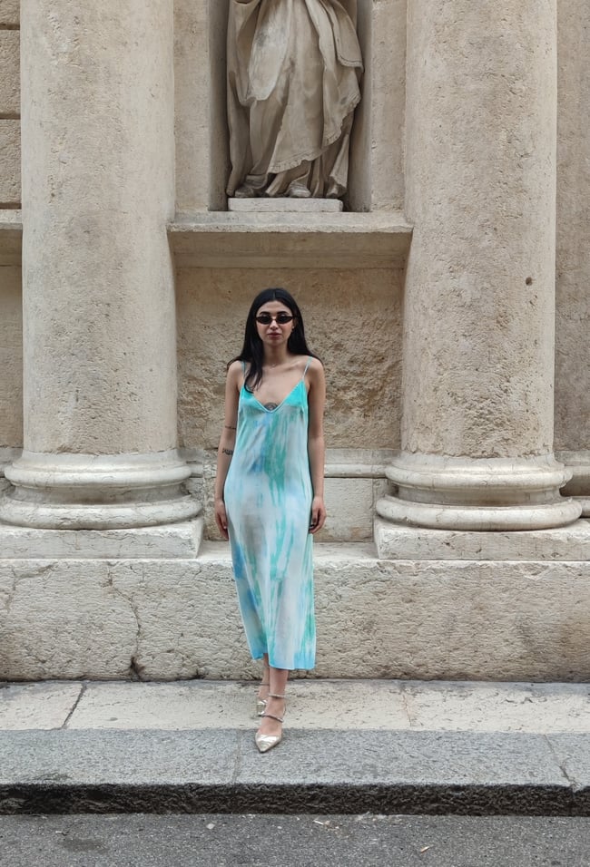 PURA SETA: abito sottoveste midi tiffany