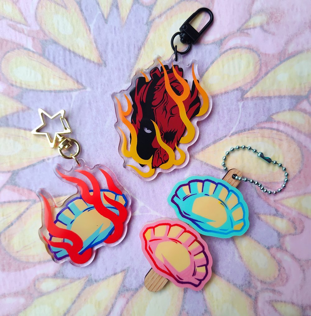 Flaming Gyoza acrylic charm