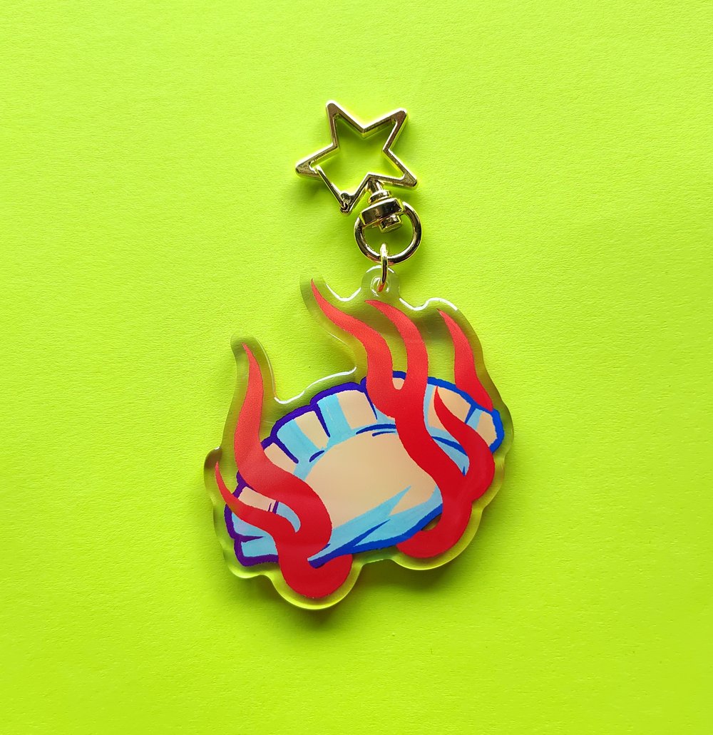 Flaming Gyoza acrylic charm