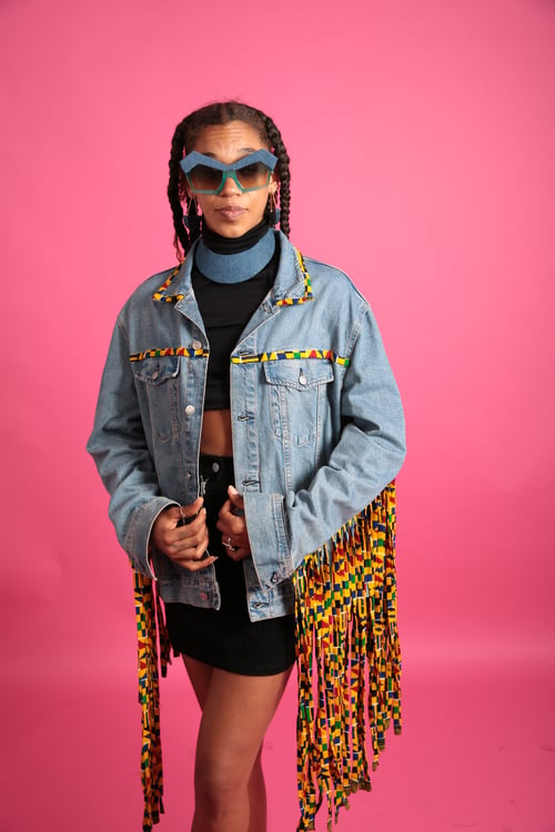 Image of Fringe denim Ankara jacket 