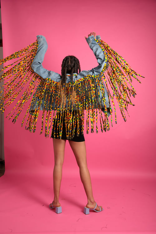 Image of Fringe denim Ankara jacket 