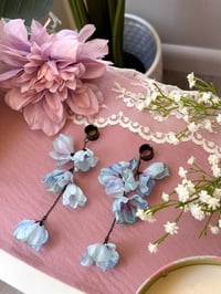 Image 1 of Oversized Blue Flower Dangles (BLACK)