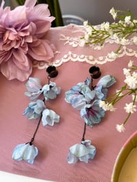 Image 2 of Oversized Blue Flower Dangles (BLACK)