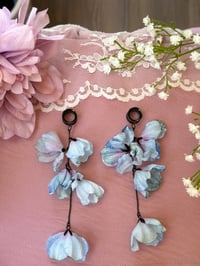 Image 3 of Oversized Blue Flower Dangles (BLACK)
