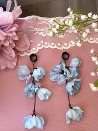 Image 4 of Oversized Blue Flower Dangles (BLACK)